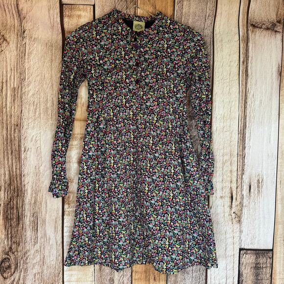 Family Affairs Dress First Snow Babydoll Small Black Floral Fruit Long Sleeve - Picture 1 of 9